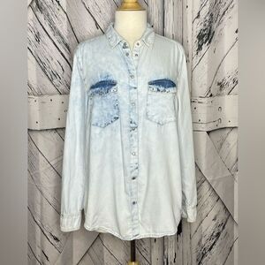 Ci Sono Denim Chambray Snap Front Top Shirt 2X